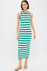Green & White Wavy Knit Stripe Wilder Dress